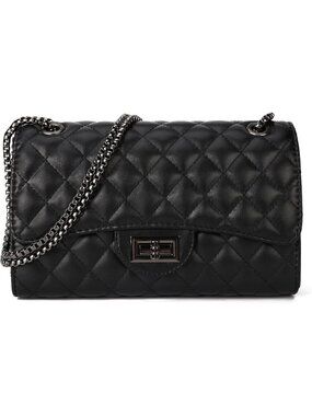 Women Black-ii PU Quilted Stylish Crossbody Bags with Chain Strap & Flap Closure